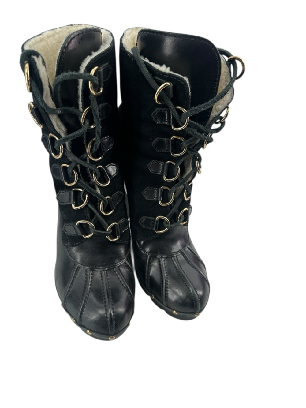 Michael Kors winter warrior clog boots Black leather shearling lined heeled sz 8 - Picture 4 of 14